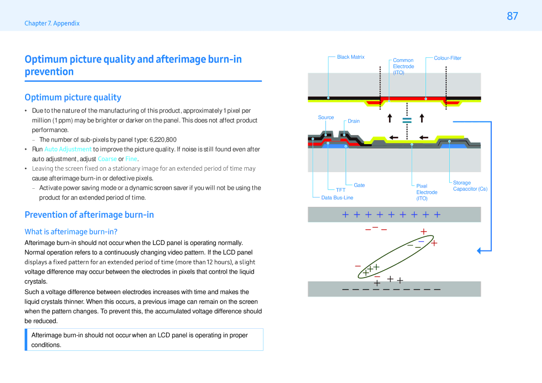 Samsung LH55PMFXTBC/XV manual Optimum picture quality and afterimage burn-in prevention, Prevention of afterimage burn-in 