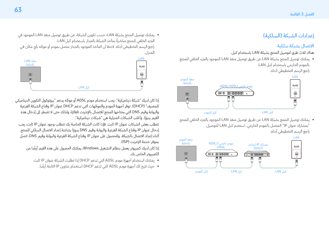 Samsung LH32PMFXTBC/UE, LH43PMFXTBC/UE, LH55PMFXTBC/UE manual ةيكلسلا ةكبشلا تادادعإ, ةيكلس ةكبشب لاصتلا 