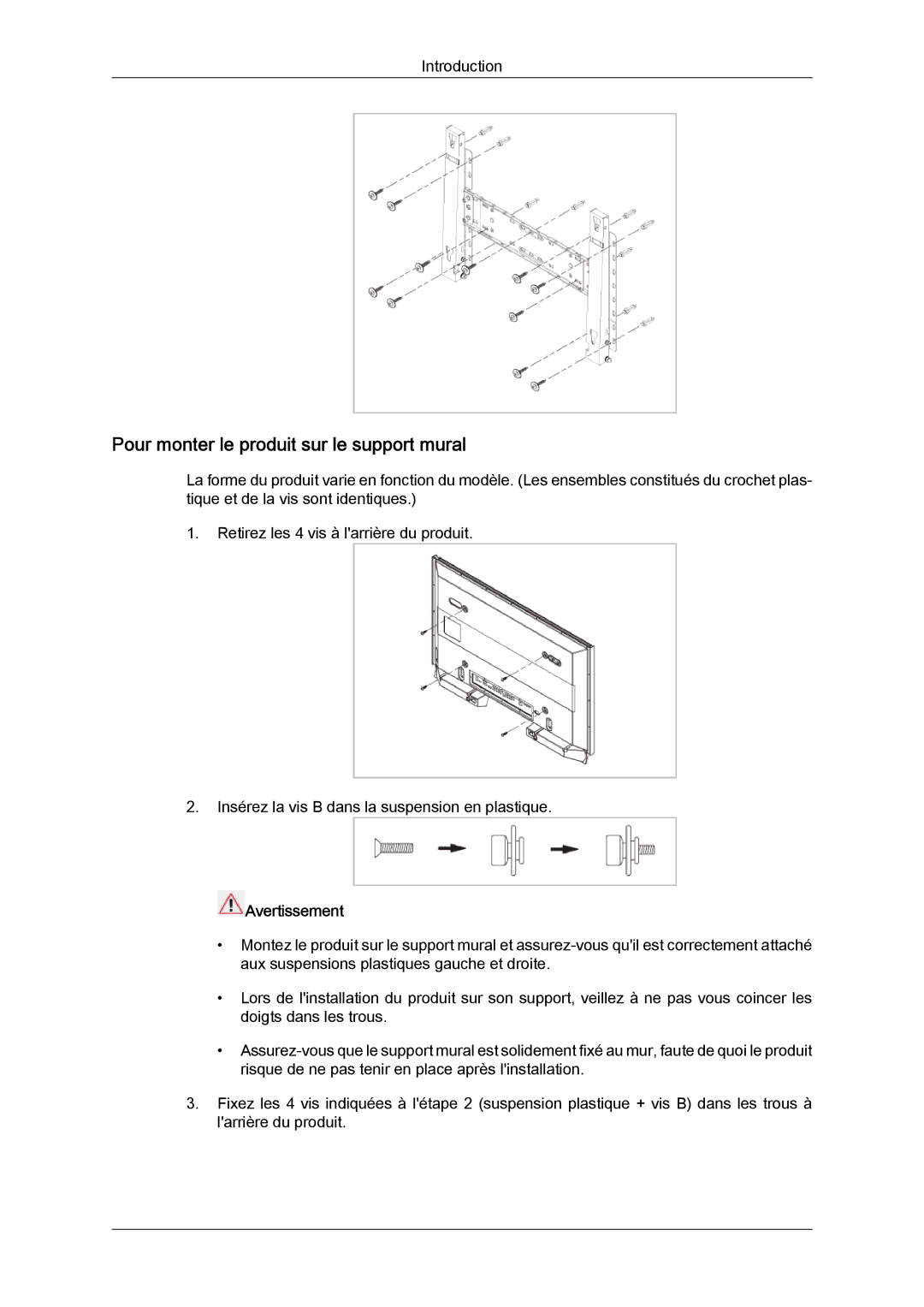 Samsung LH32TCTMBC/EN manual Pour monter le produit sur le support mural 