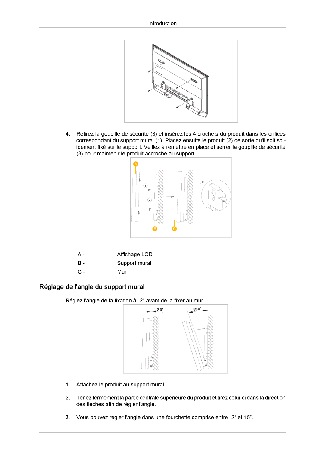 Samsung LH32TCTMBC/EN manual Réglage de langle du support mural 