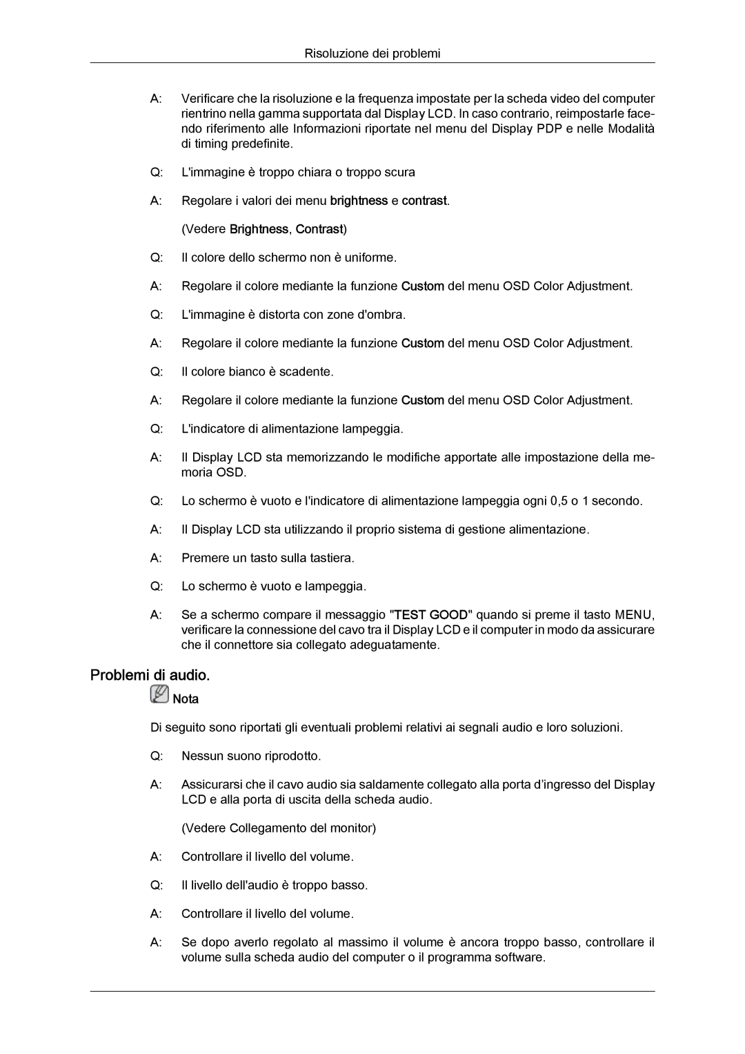 Samsung LH32TCTMBC/EN manual Problemi di audio 