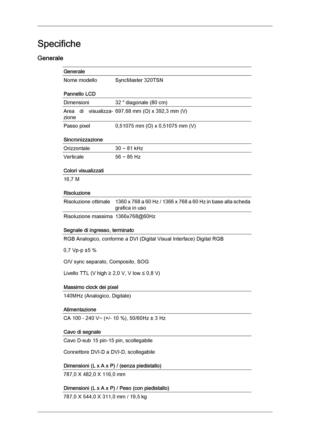 Samsung LH32TCTMBC/EN manual Generale 