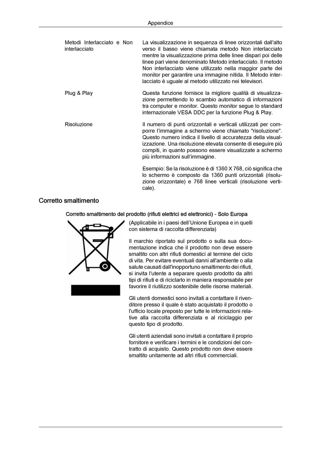 Samsung LH32TCTMBC/EN manual Corretto smaltimento 