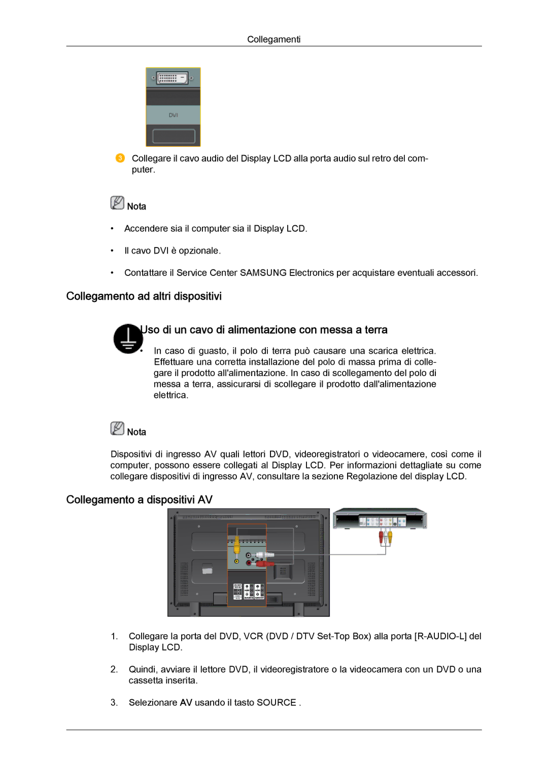 Samsung LH32TCTMBC/EN manual Collegamento a dispositivi AV 