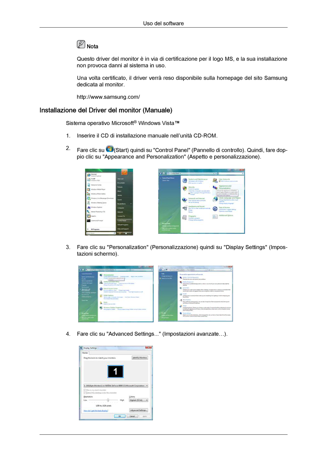 Samsung LH32TCTMBC/EN manual Installazione del Driver del monitor Manuale 