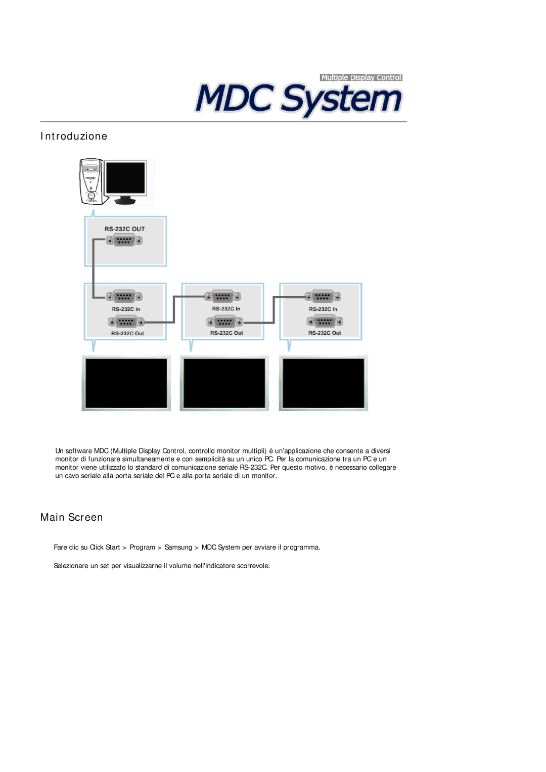 Samsung LH32TCTMBC/EN manual Introduzione, Main Screen 