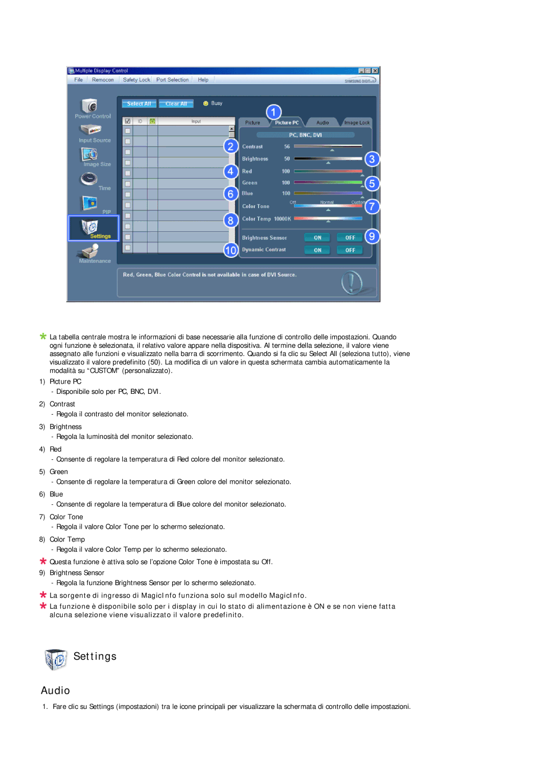 Samsung LH32TCTMBC/EN manual Settings Audio 