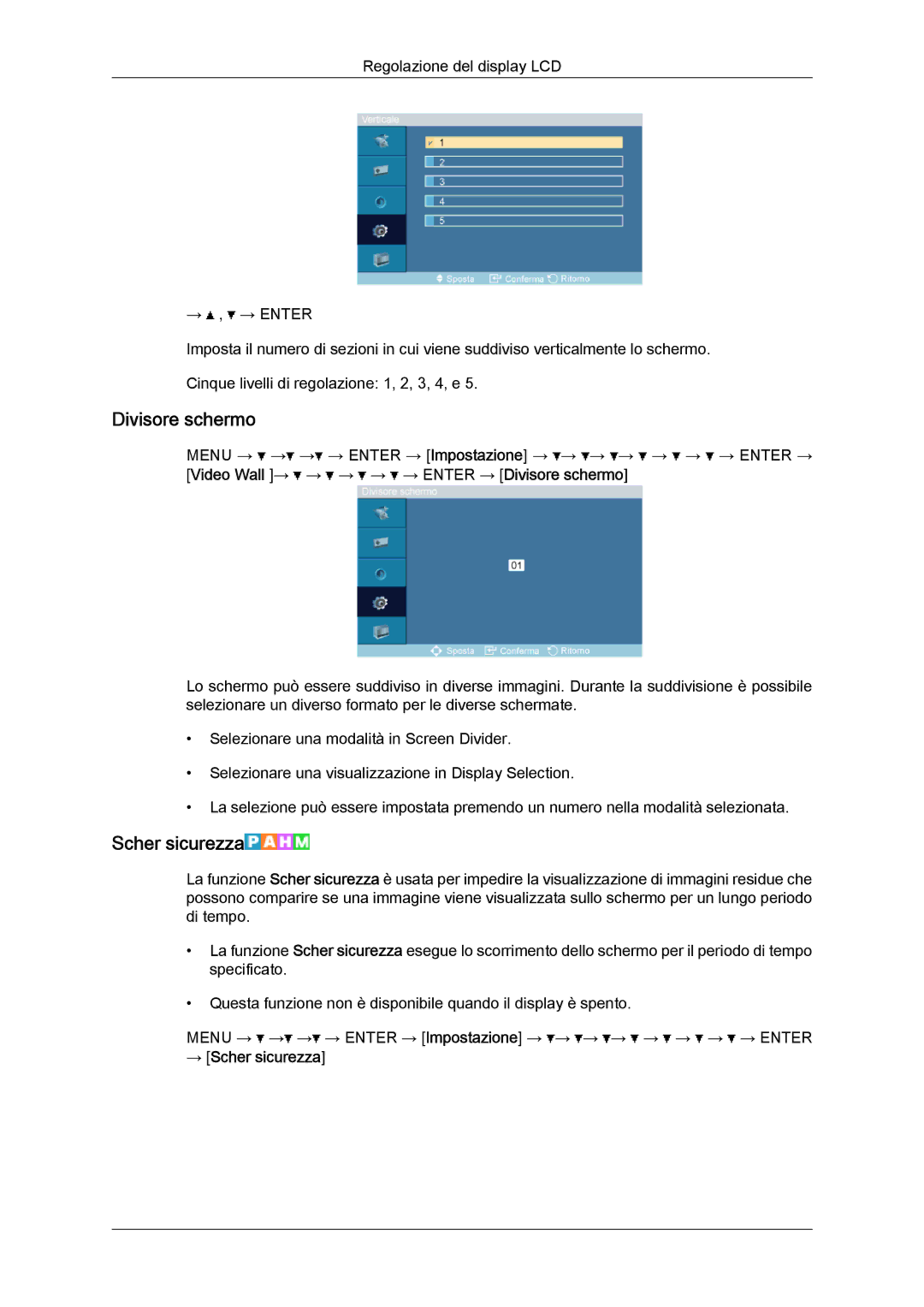 Samsung LH32TCTMBC/EN manual Divisore schermo, → Scher sicurezza 