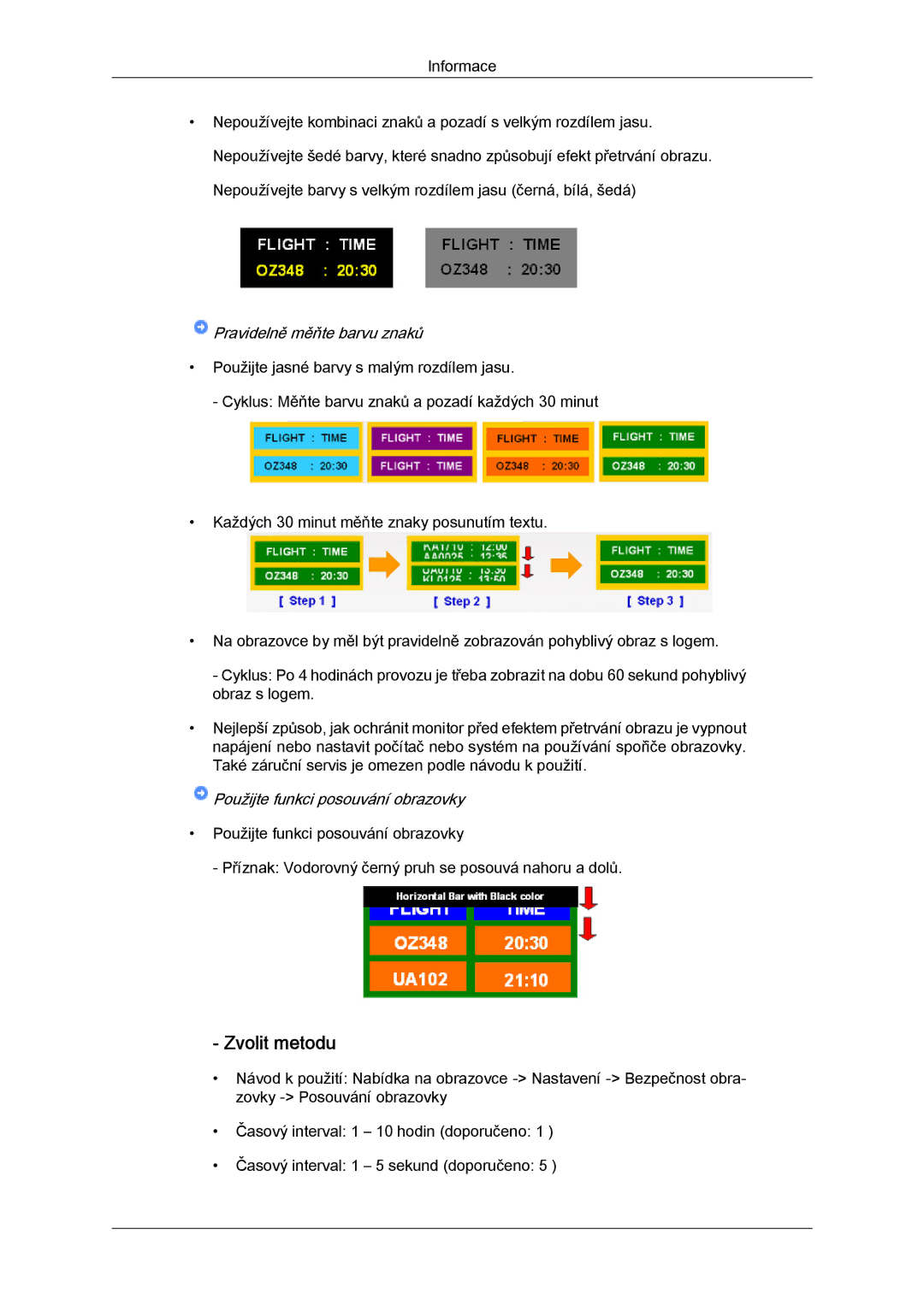 Samsung LH32TCTMBC/EN manual Zvolit metodu, Pravidelně měňte barvu znaků 