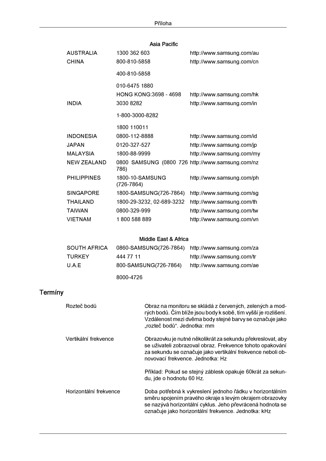 Samsung LH32TCTMBC/EN manual Termíny 