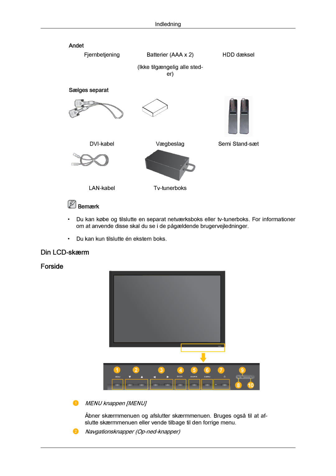 Samsung LH32TCTMBC/EN manual Din LCD-skærm Forside, Sælges separat 