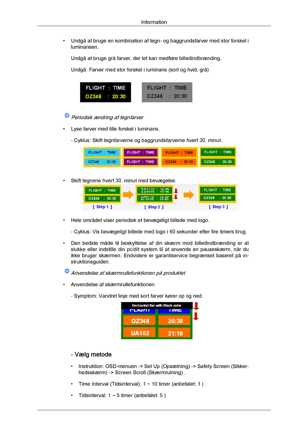 Samsung LH32TCTMBC/EN manual Vælg metode, Periodisk ændring af tegnfarver 