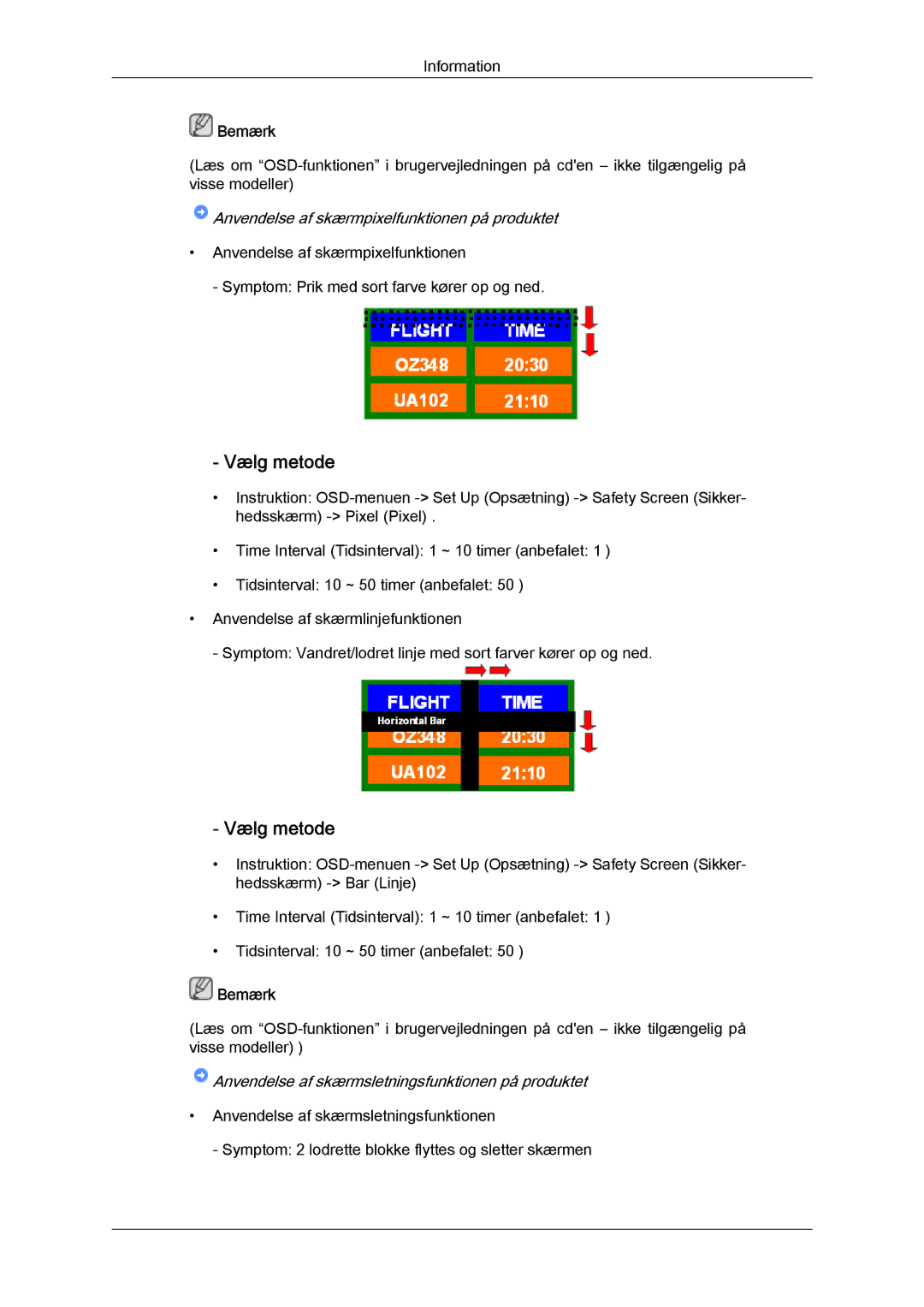 Samsung LH32TCTMBC/EN manual Anvendelse af skærmpixelfunktionen på produktet 