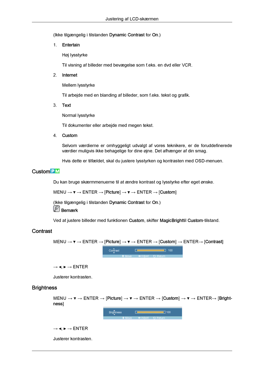 Samsung LH32TCTMBC/EN manual Custom, Contrast, Brightness 