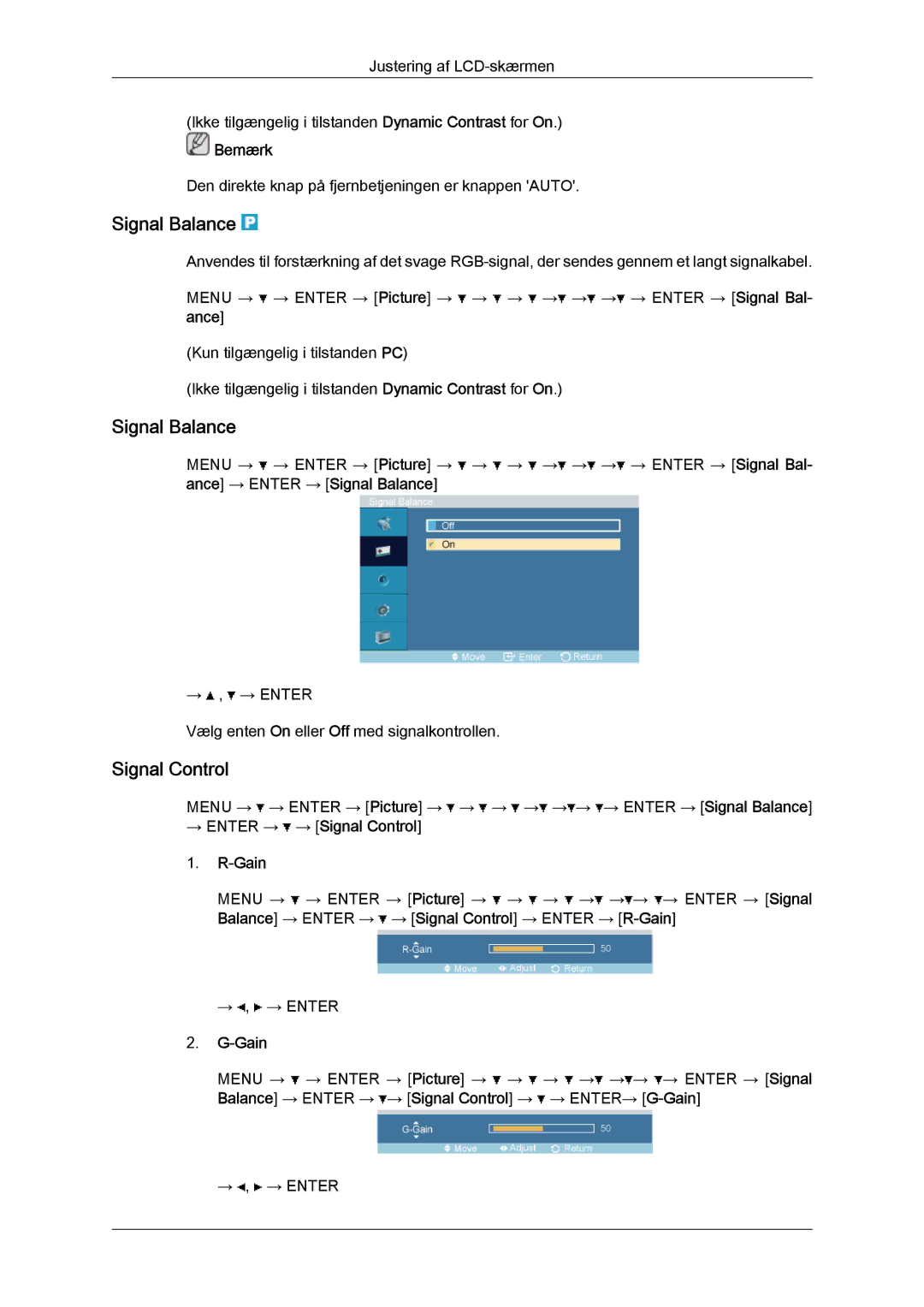 Samsung LH32TCTMBC/EN manual Signal Balance, → Enter → → Signal Control Gain 