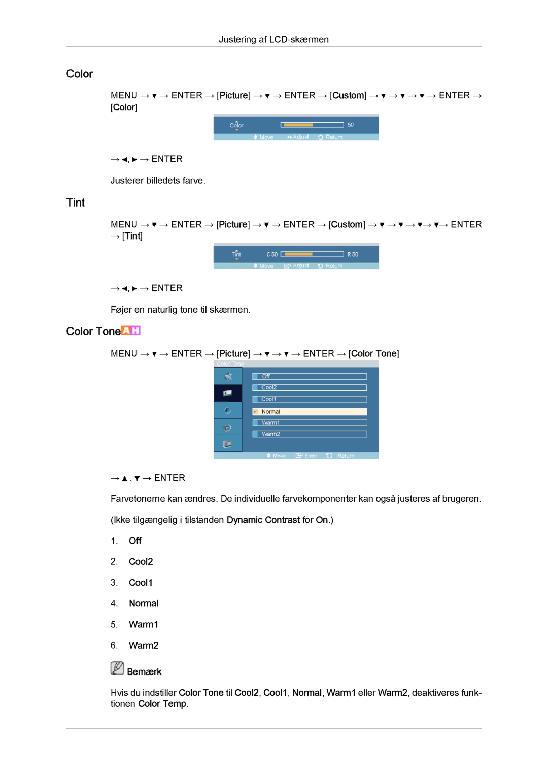 Samsung LH32TCTMBC/EN manual Color, → Tint 