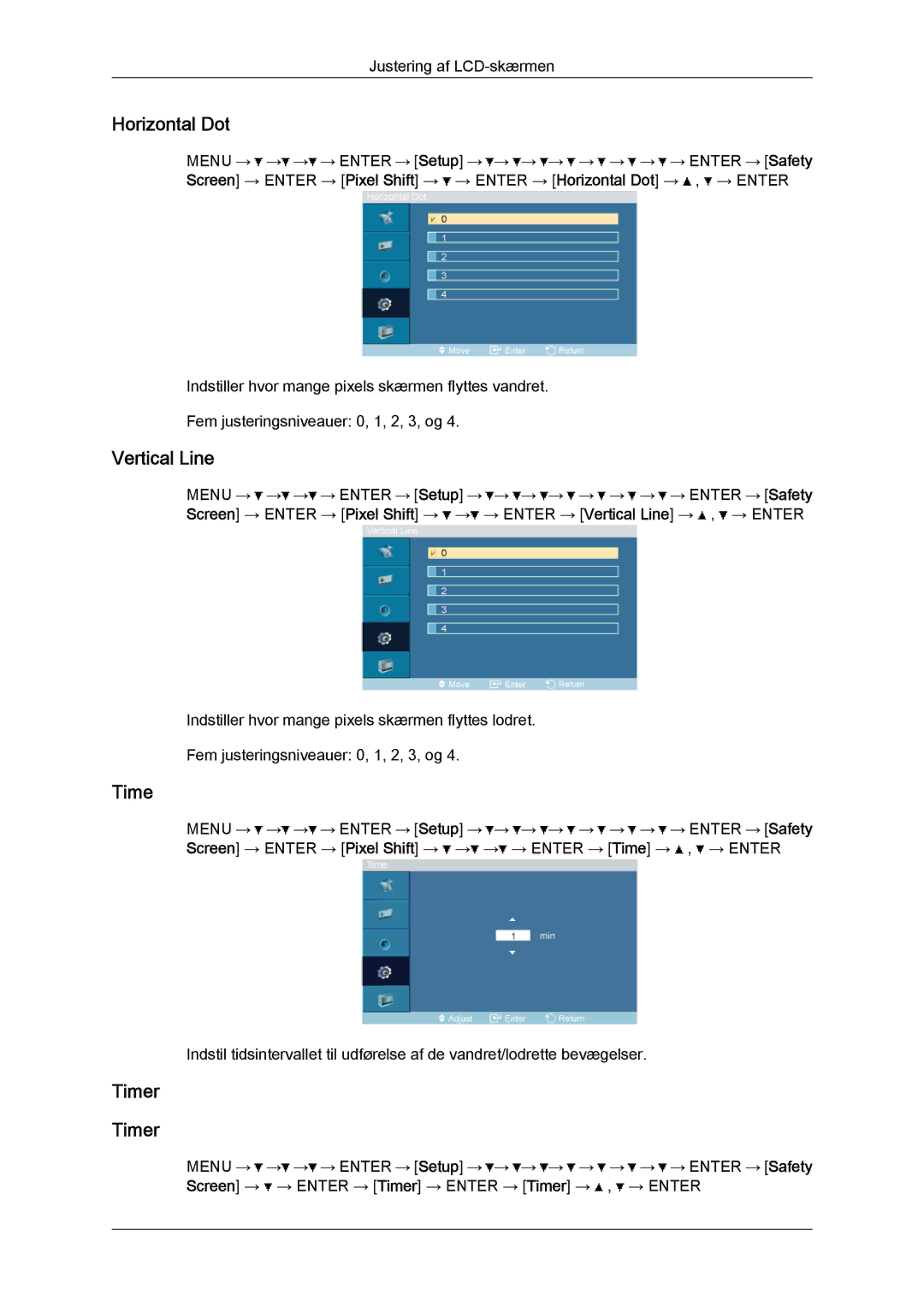 Samsung LH32TCTMBC/EN manual Horizontal Dot, Vertical Line, Timer 