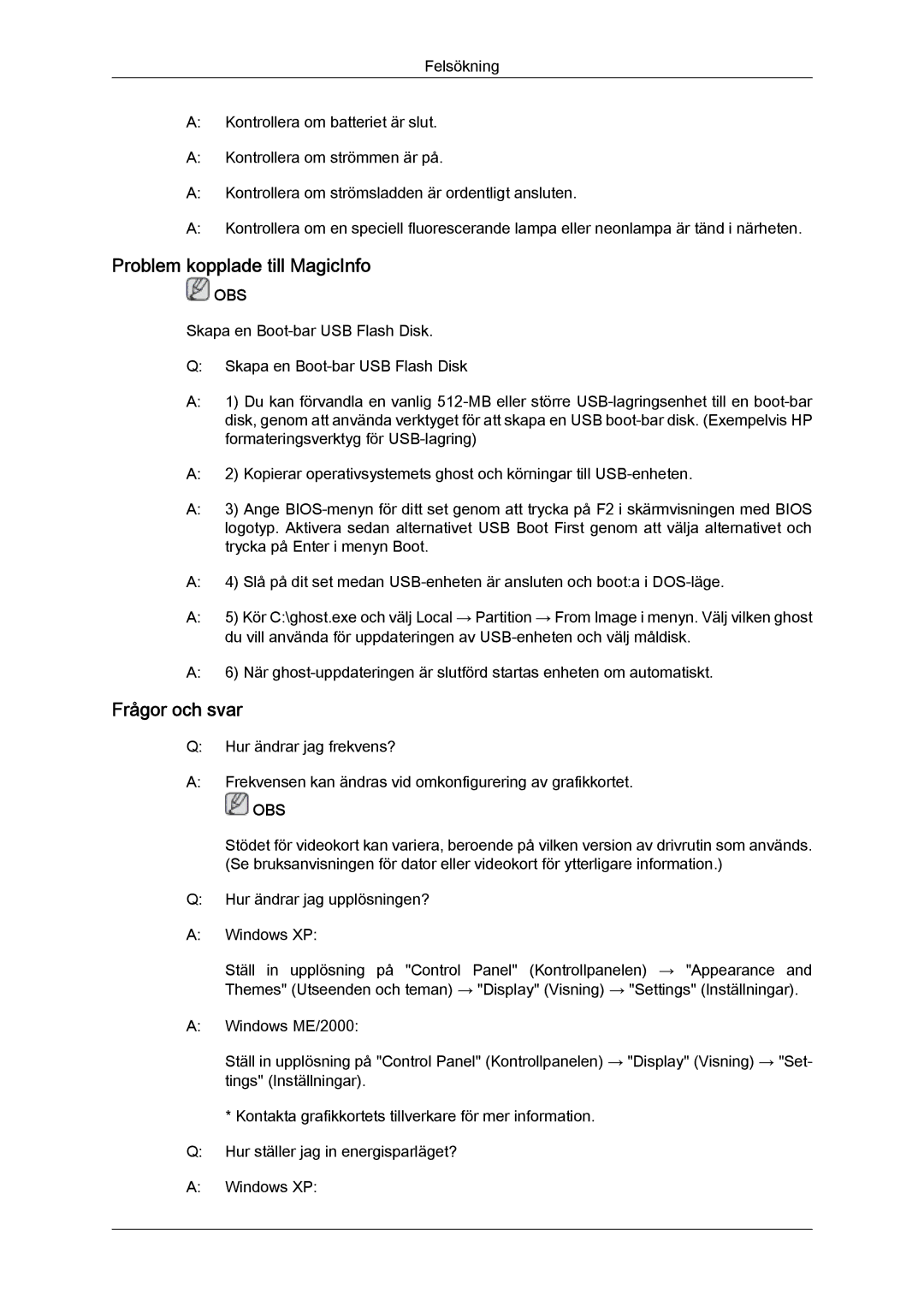 Samsung LH32TCTMBC/EN manual Problem kopplade till MagicInfo, Frågor och svar 