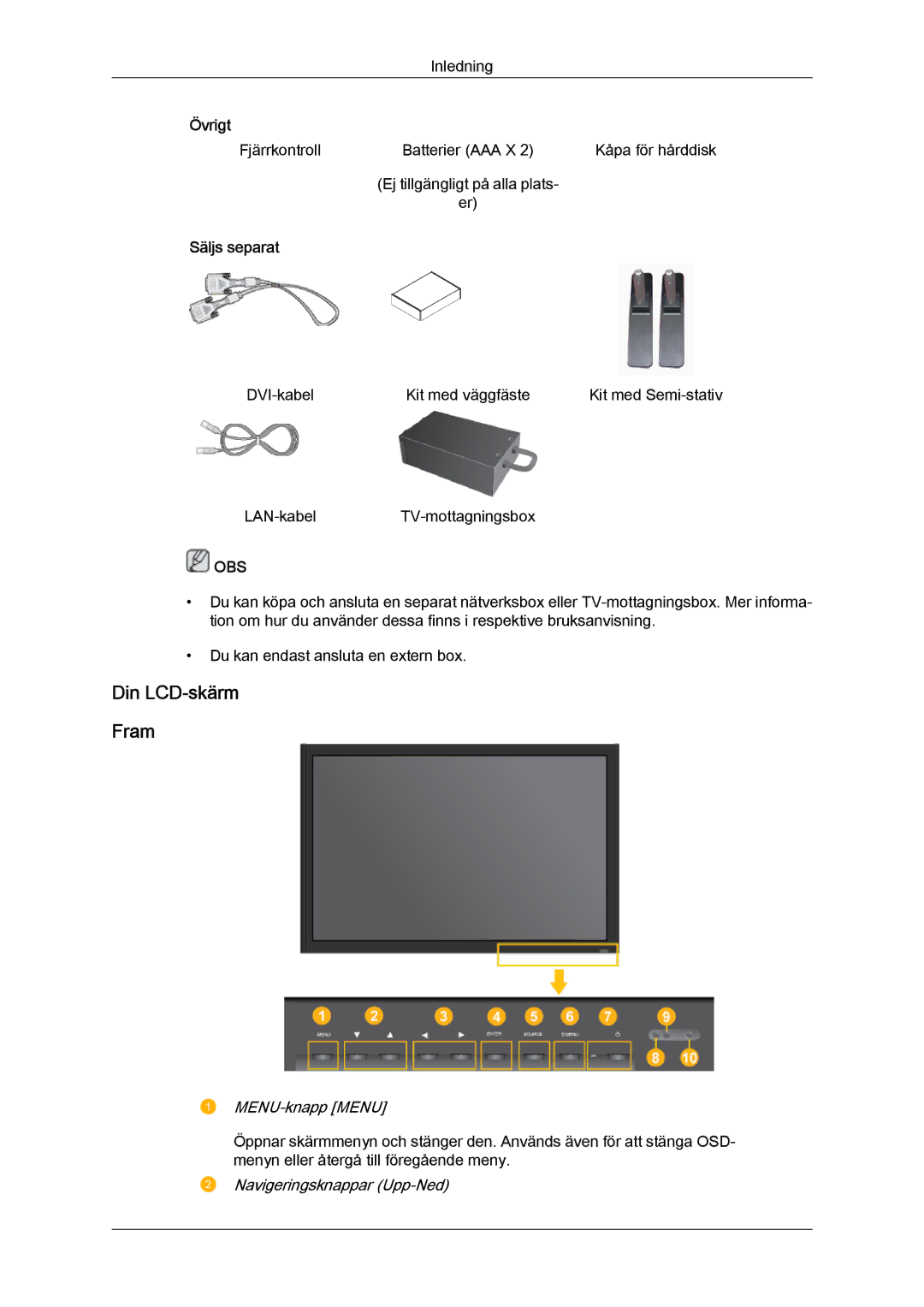 Samsung LH32TCTMBC/EN manual Din LCD-skärm Fram, Säljs separat 