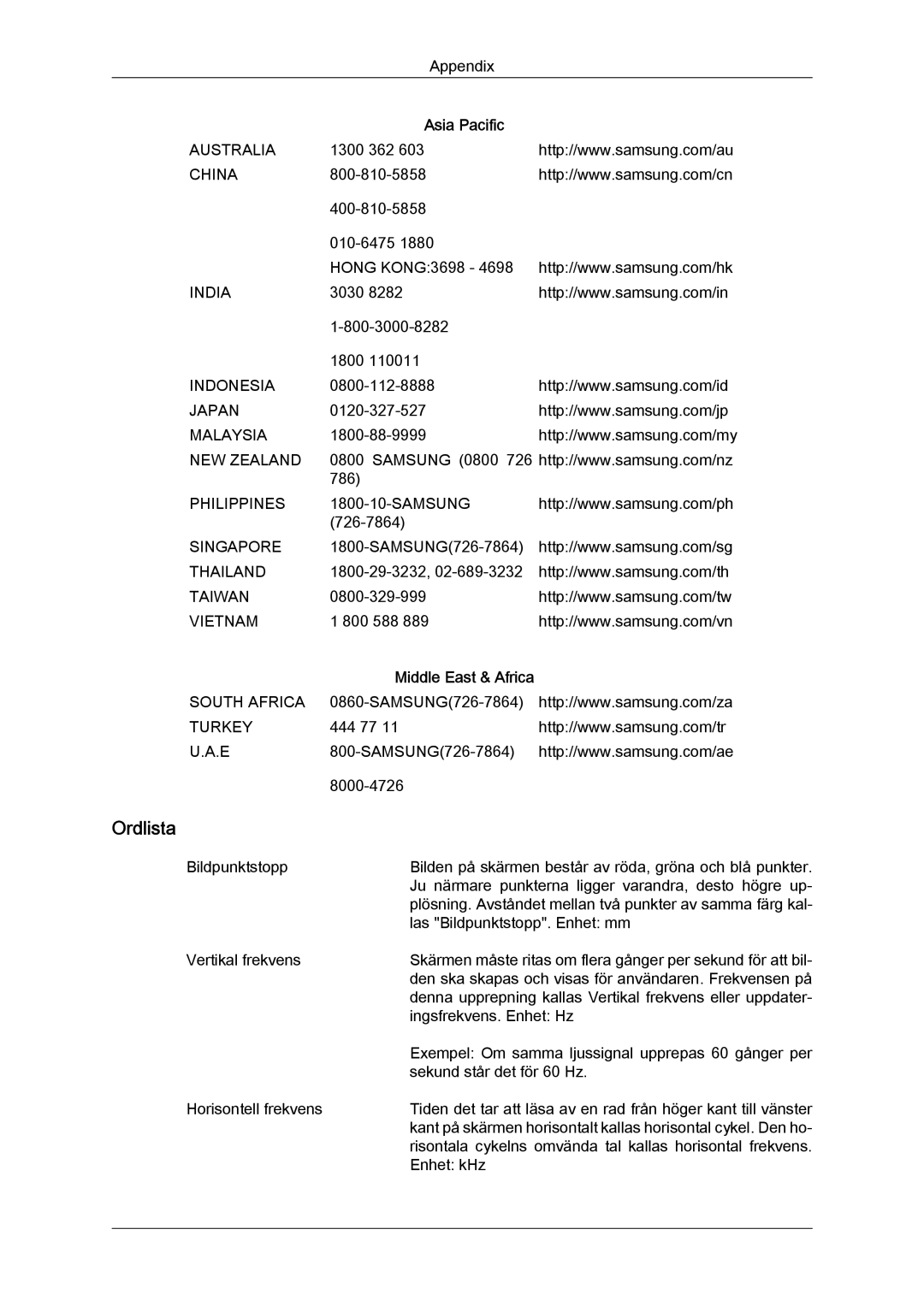 Samsung LH32TCTMBC/EN manual Ordlista 