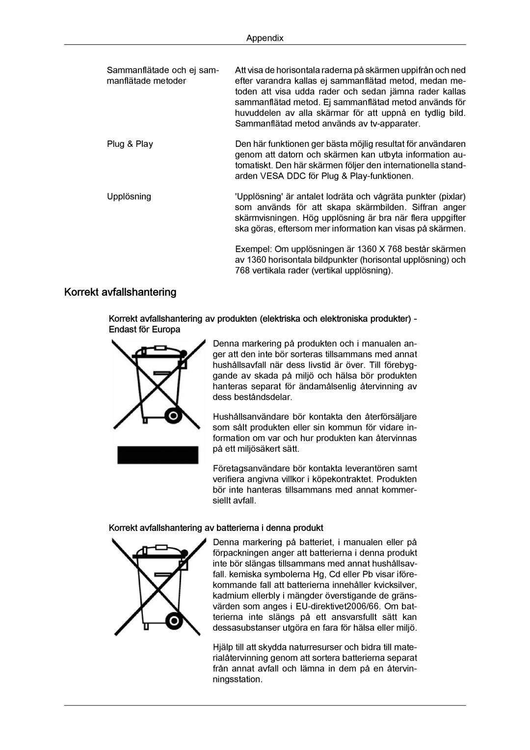 Samsung LH32TCTMBC/EN manual Korrekt avfallshantering av batterierna i denna produkt 