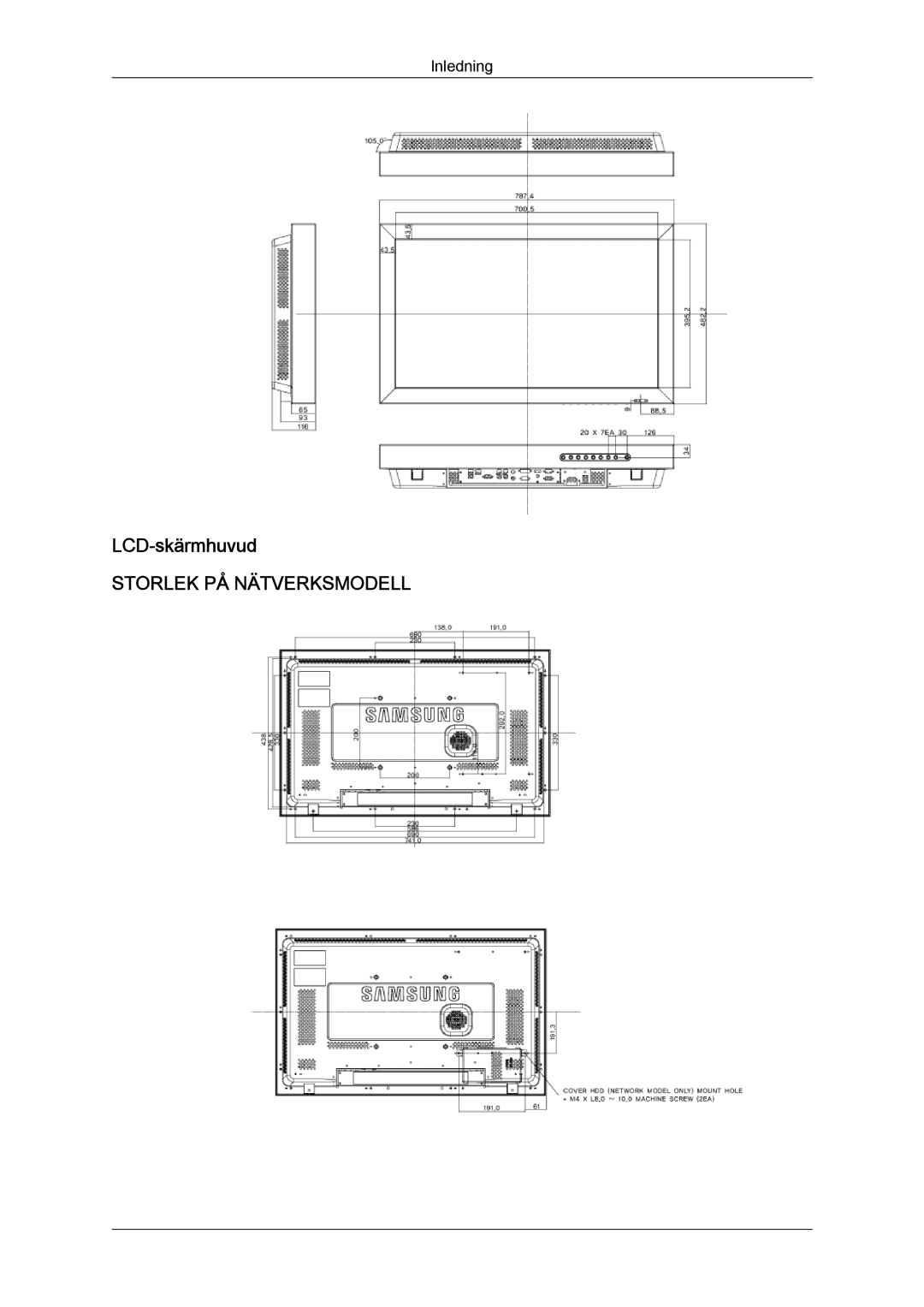 Samsung LH32TCTMBC/EN manual LCD-skärmhuvud, Storlek PÅ Nätverksmodell 