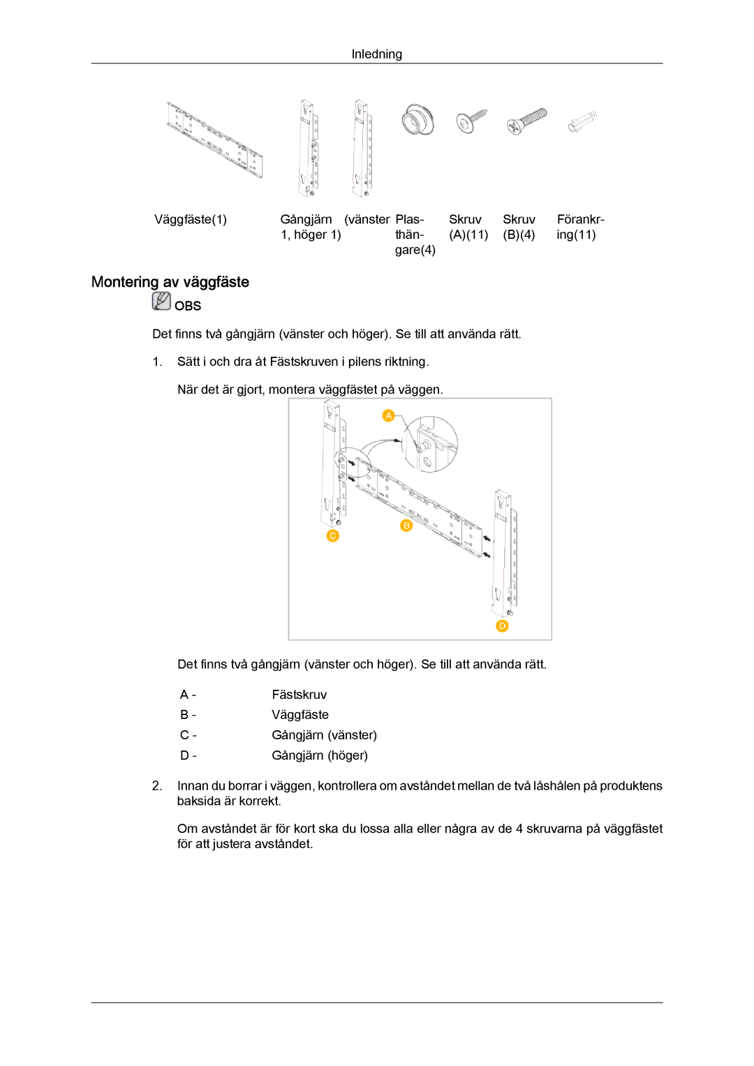 Samsung LH32TCTMBC/EN manual Montering av väggfäste 