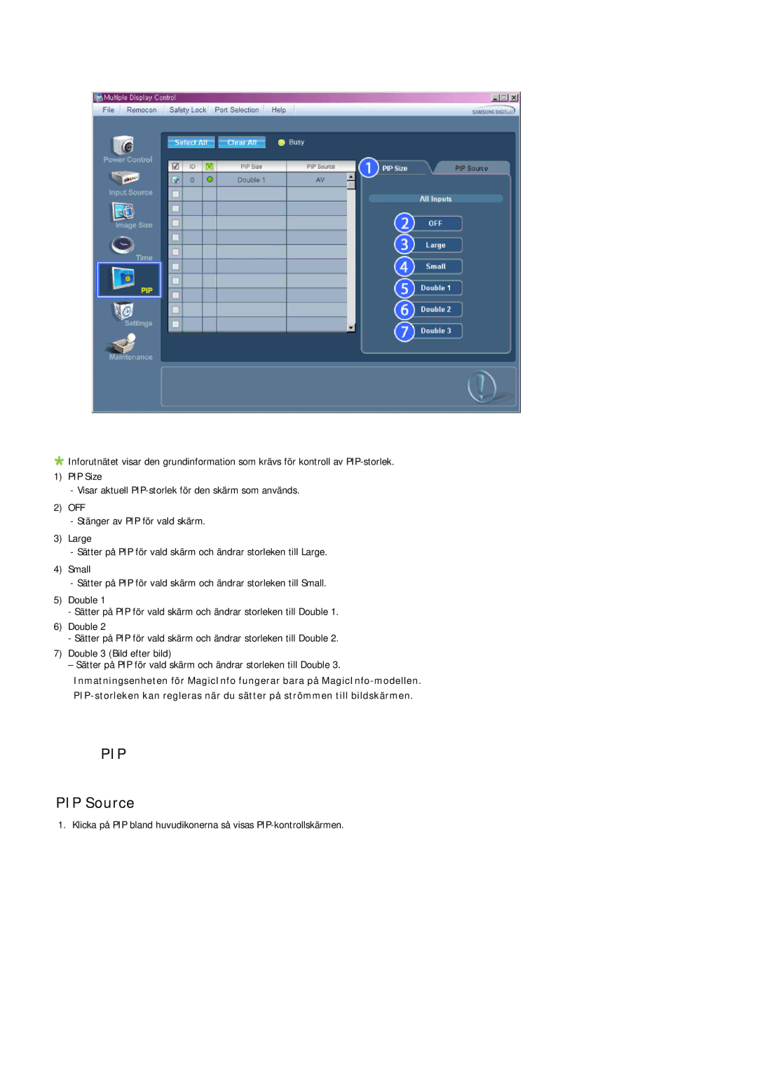 Samsung LH32TCTMBC/EN manual PIP Source 