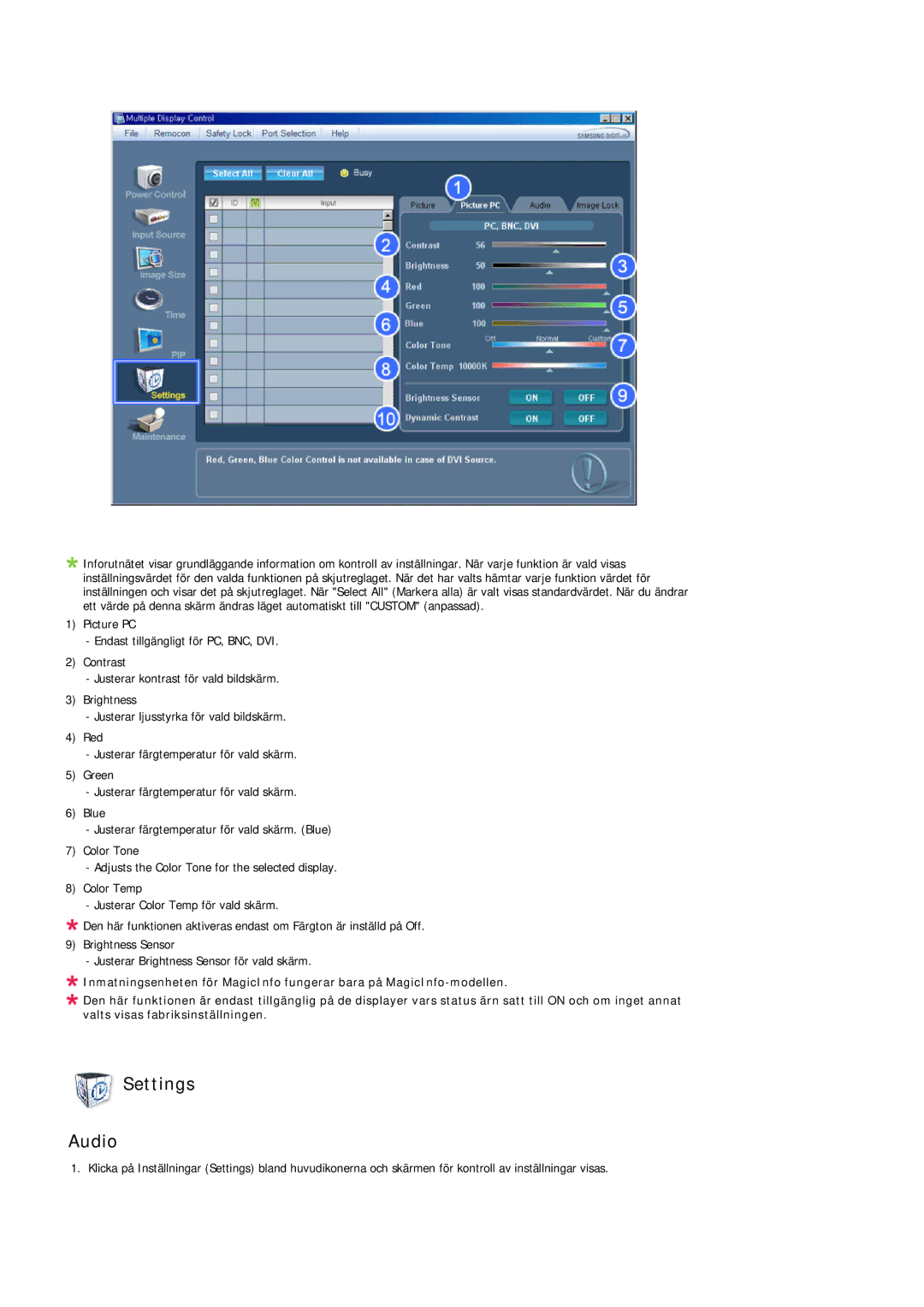 Samsung LH32TCTMBC/EN manual Settings Audio 