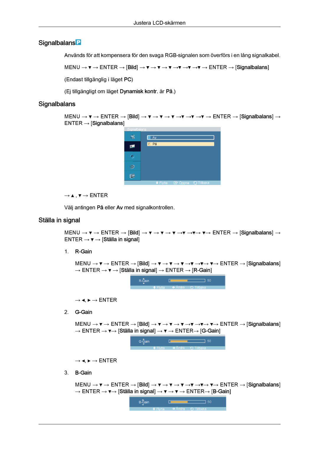 Samsung LH32TCTMBC/EN manual Signalbalans, Ställa in signal, Gain 