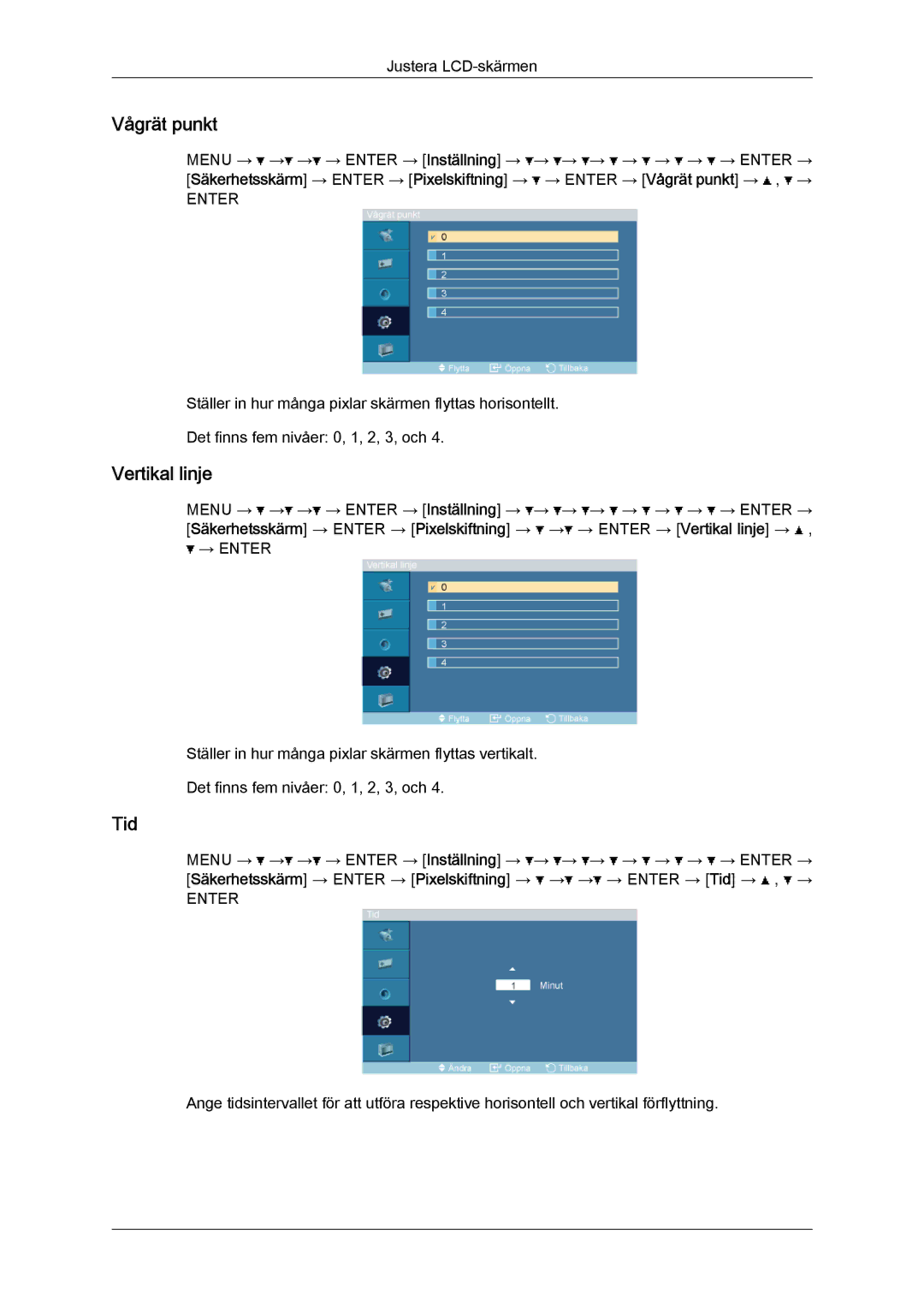 Samsung LH32TCTMBC/EN manual Vågrät punkt, Vertikal linje 