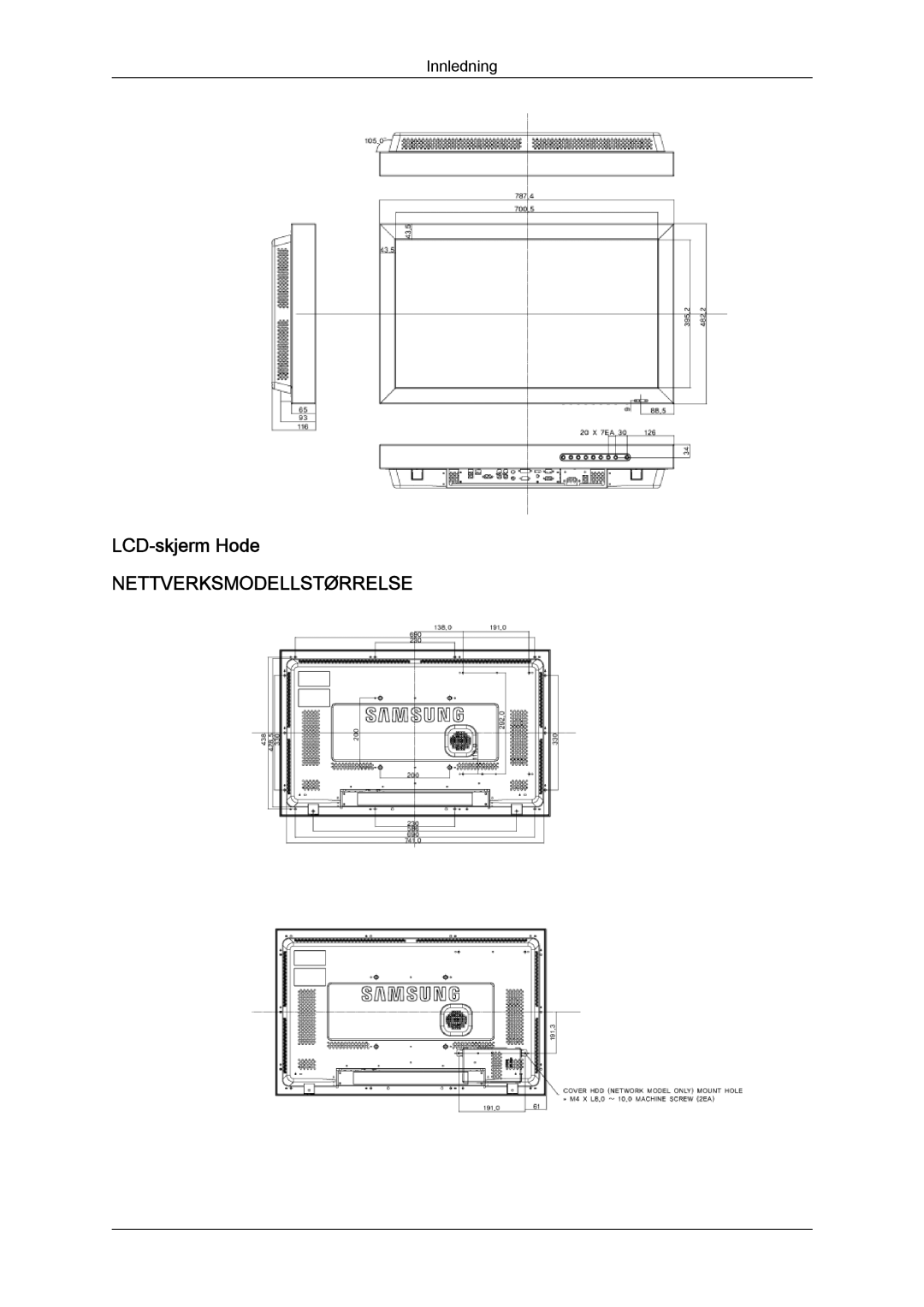 Samsung LH32TCTMBC/EN manual LCD-skjerm Hode, Nettverksmodellstørrelse 