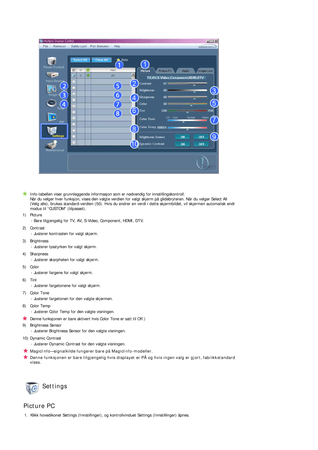 Samsung LH32TCTMBC/EN manual Settings Picture PC 