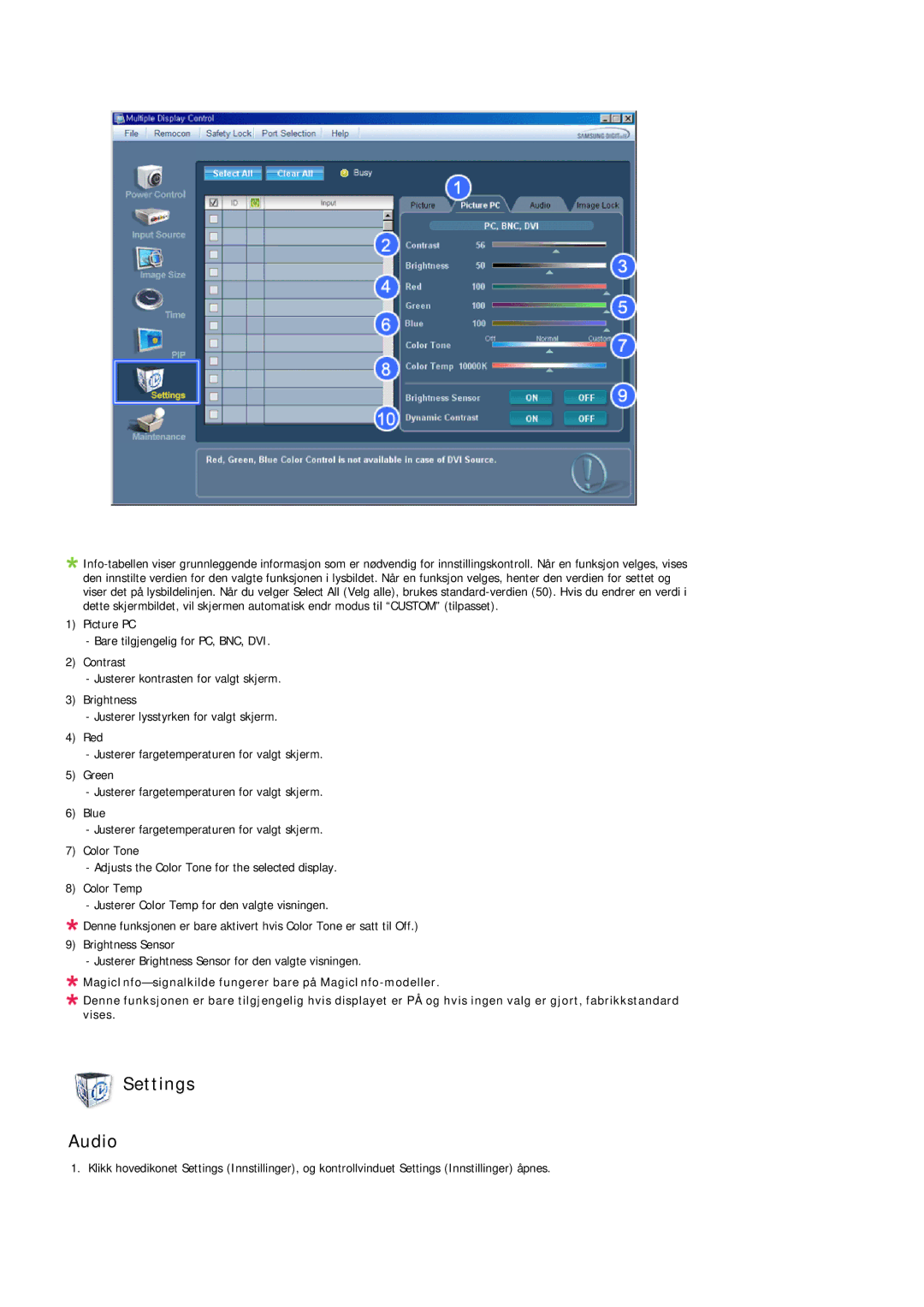 Samsung LH32TCTMBC/EN manual Settings Audio 