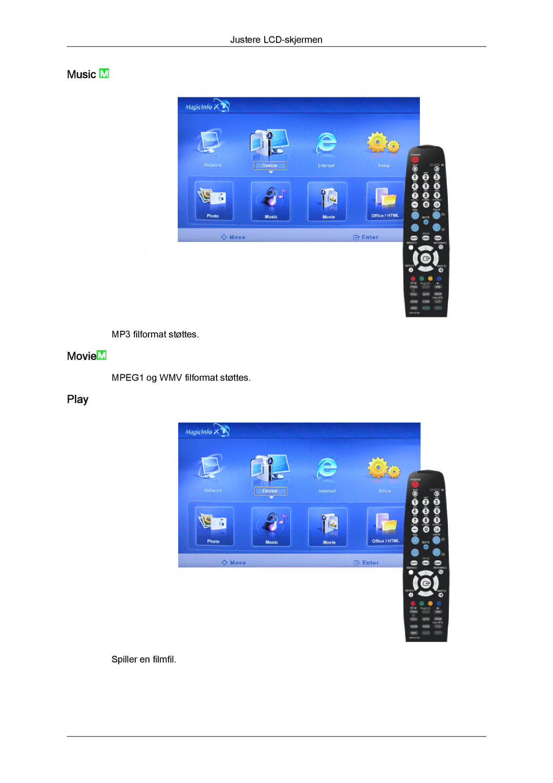 Samsung LH32TCTMBC/EN manual Music, Movie, Play 