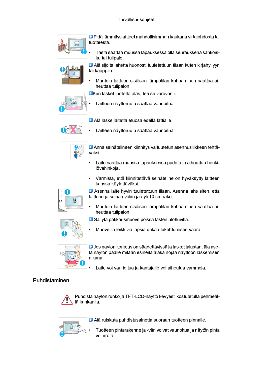 Samsung LH32TCTMBC/EN manual Puhdistaminen 