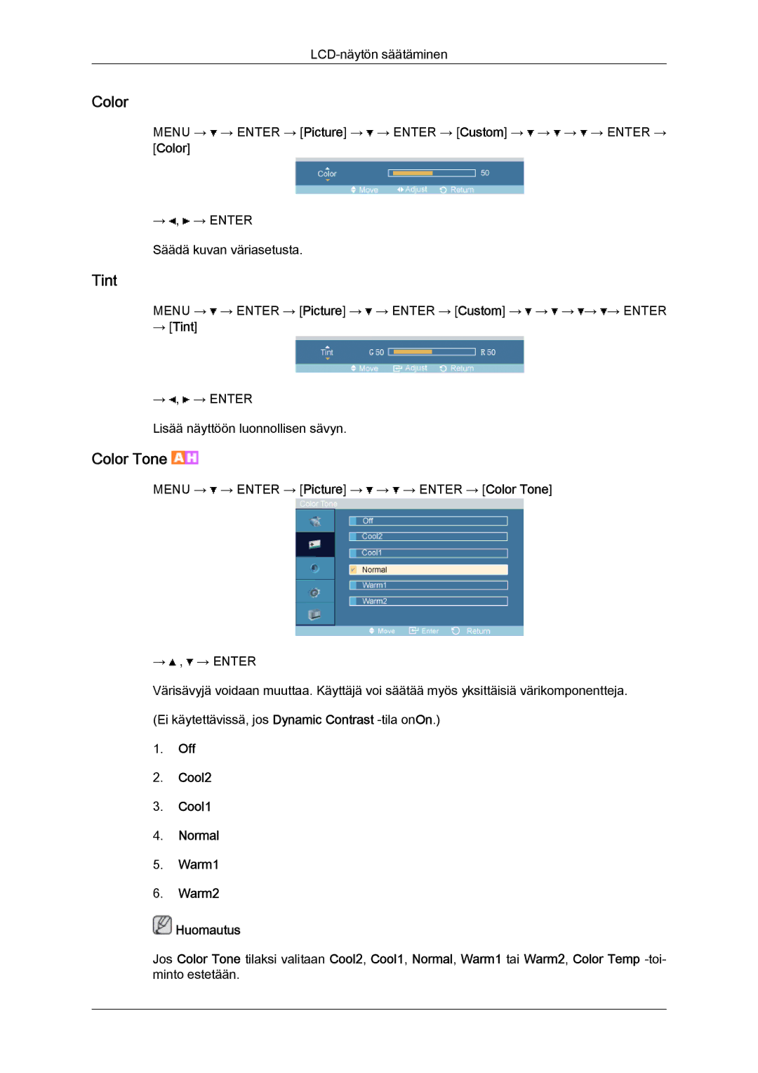 Samsung LH32TCTMBC/EN manual Color, → Tint 