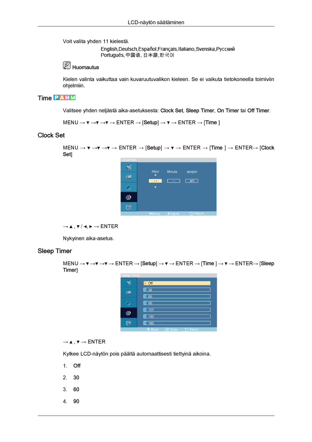 Samsung LH32TCTMBC/EN manual Clock Set, Sleep Timer 