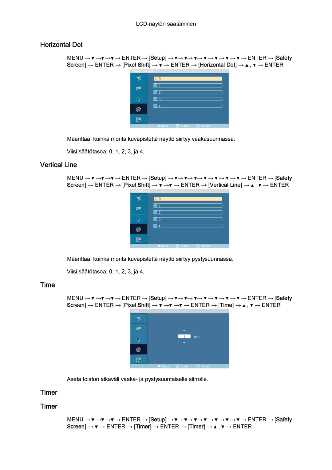 Samsung LH32TCTMBC/EN manual Horizontal Dot, Vertical Line, Timer 