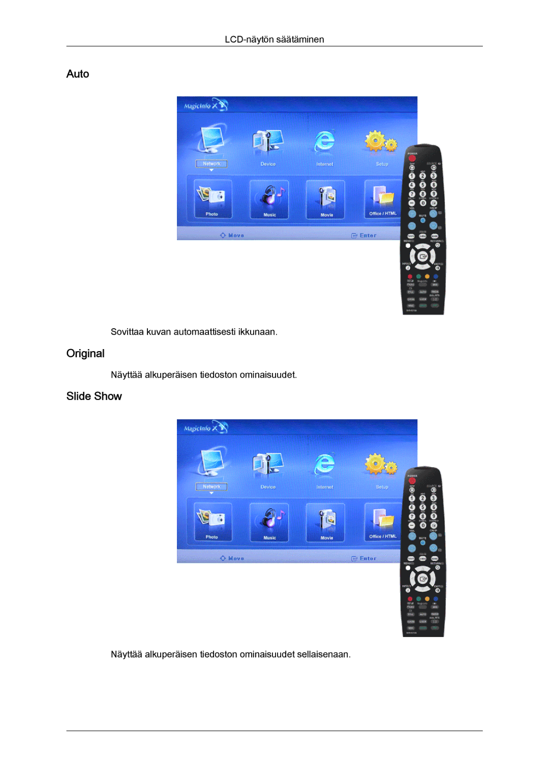 Samsung LH32TCTMBC/EN manual Auto, Original, Slide Show 