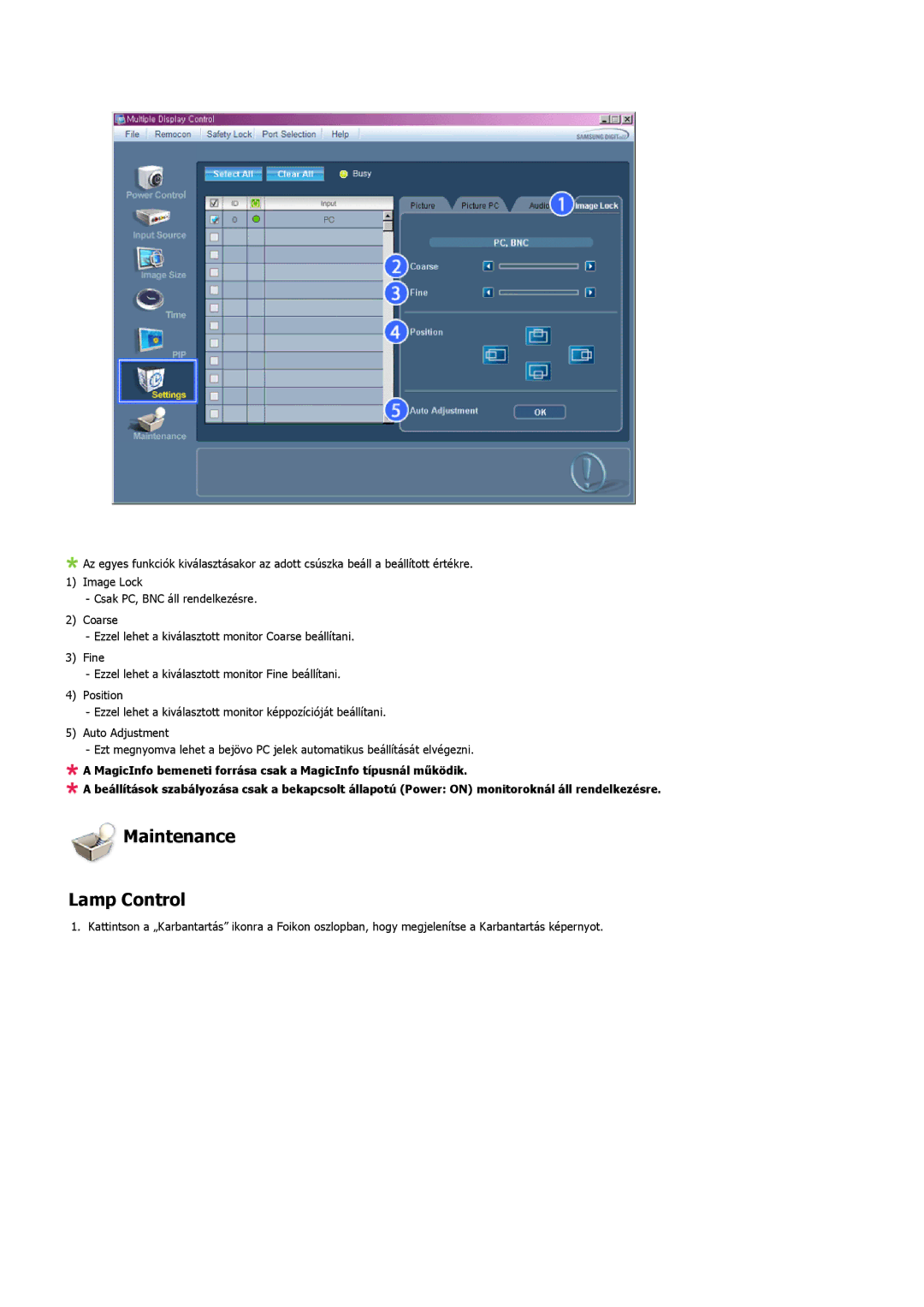 Samsung LH32TCTMBC/EN manual Maintenance Lamp Control 