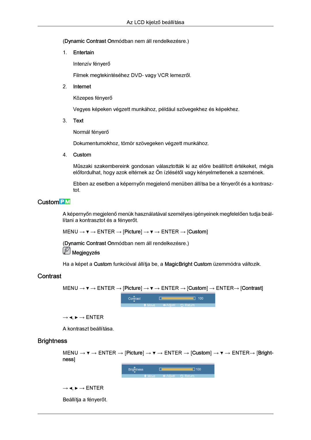 Samsung LH32TCTMBC/EN manual Custom, Contrast, Brightness 