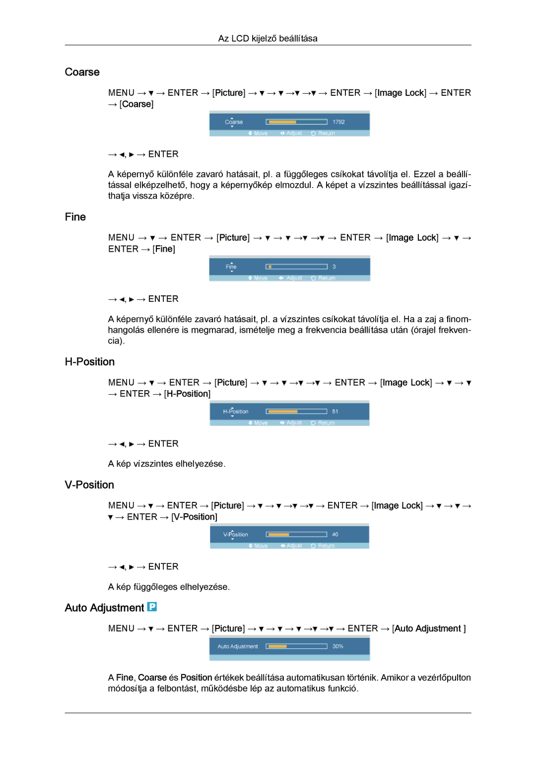 Samsung LH32TCTMBC/EN manual Coarse, Fine, Position, Auto Adjustment 