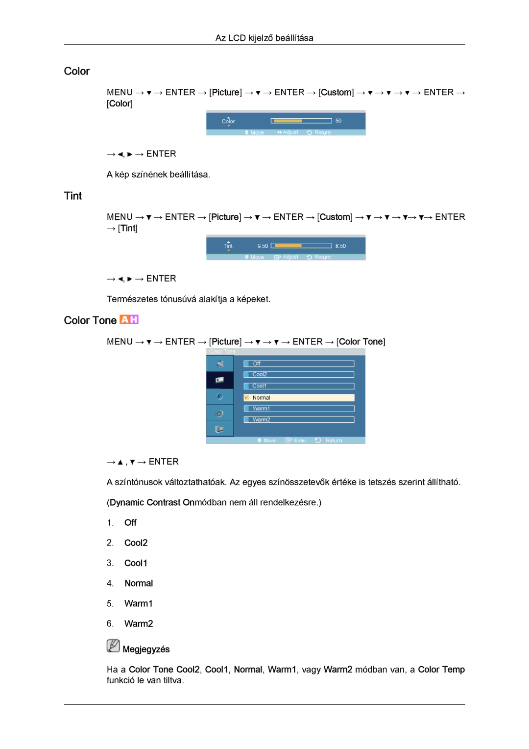 Samsung LH32TCTMBC/EN manual Color, → Tint 