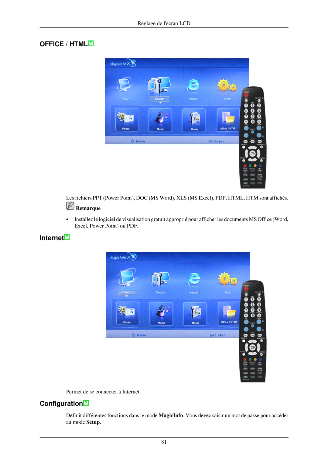 Samsung LH32TCUMBC/EN manual Office / Html, Internet 