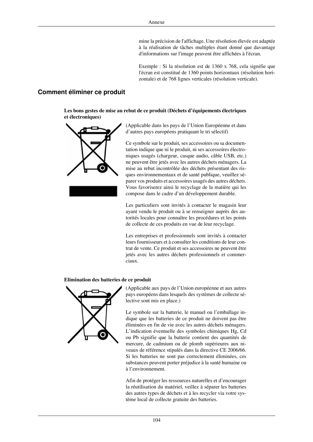 Samsung LH32TCUMBC/EN manual Comment éliminer ce produit, Elimination des batteries de ce produit 