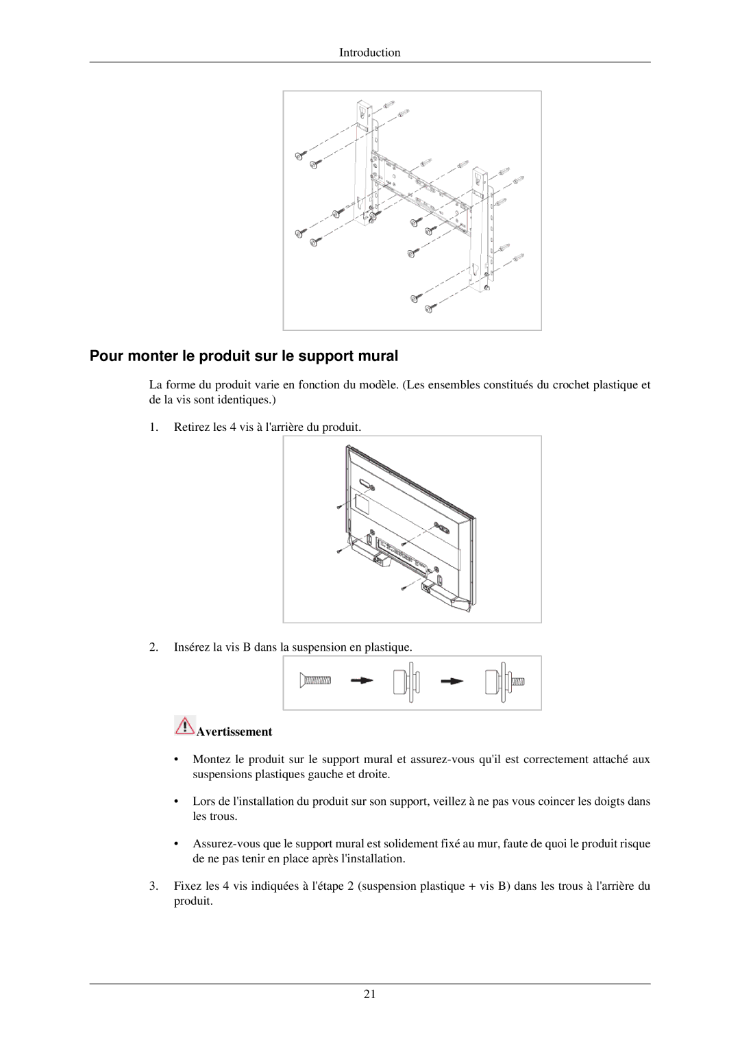 Samsung LH32TCUMBC/EN manual Pour monter le produit sur le support mural 