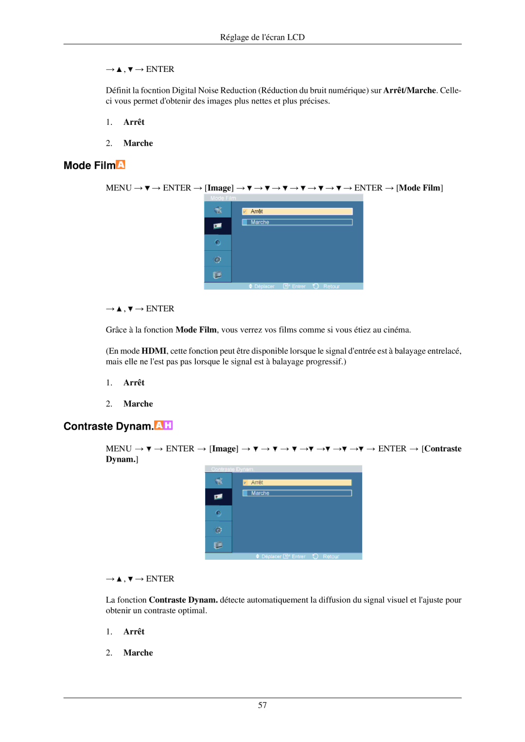 Samsung LH32TCUMBC/EN manual Menu → → Enter → Image → → → → → → → Enter → Mode Film 