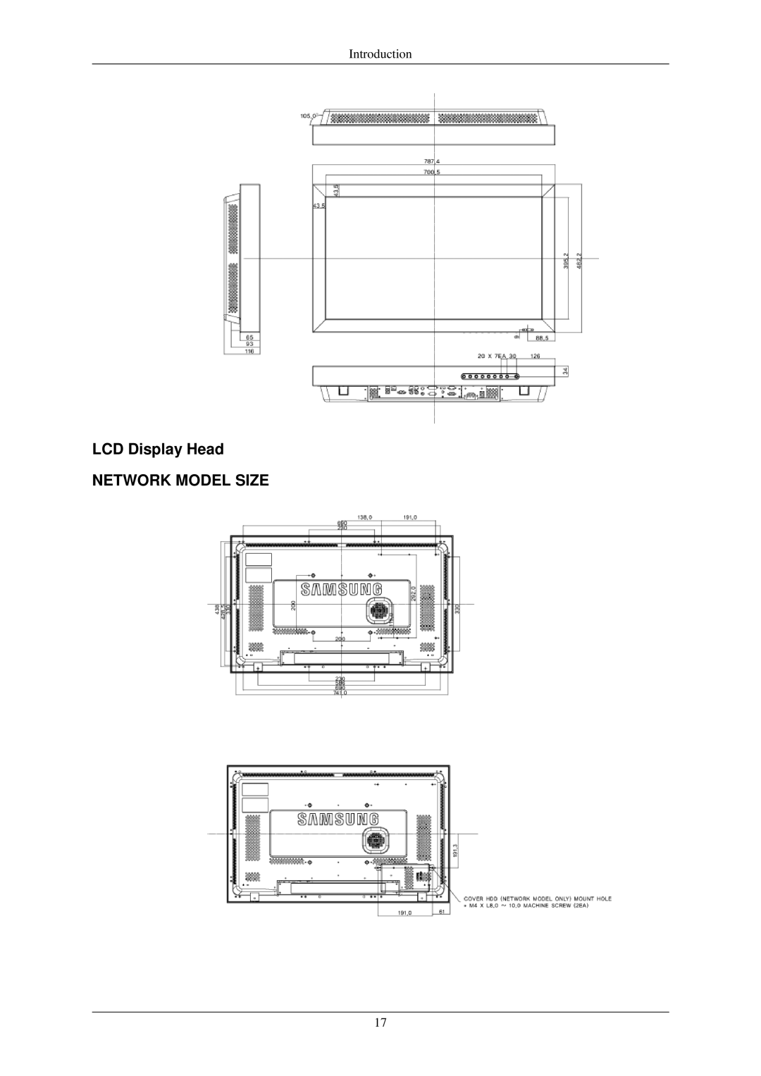 Samsung LH32TCUMBC/EN manual LCD Display Head, Network Model Size 