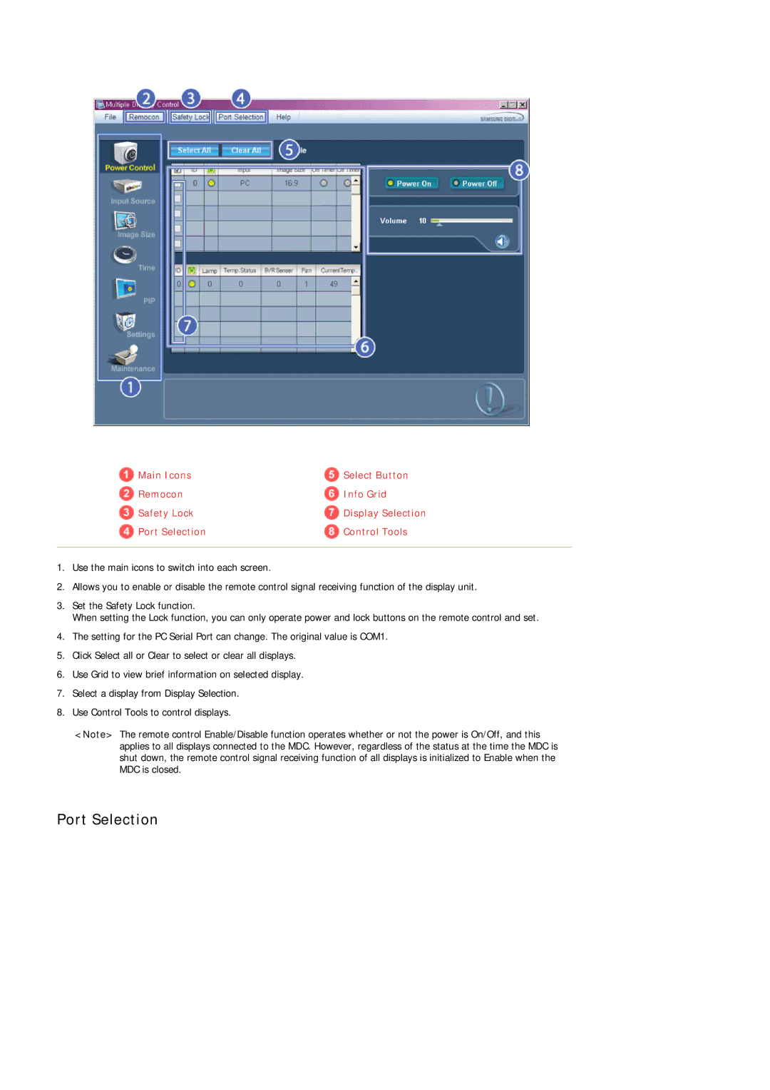 Samsung LH32TCUMBC/EN manual Port Selection 